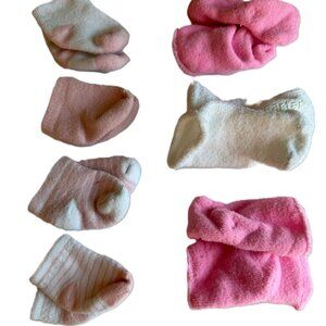 🌟$5 Add On | Set of 7 Newborn 0-3M Baby Girl Socks Pink White